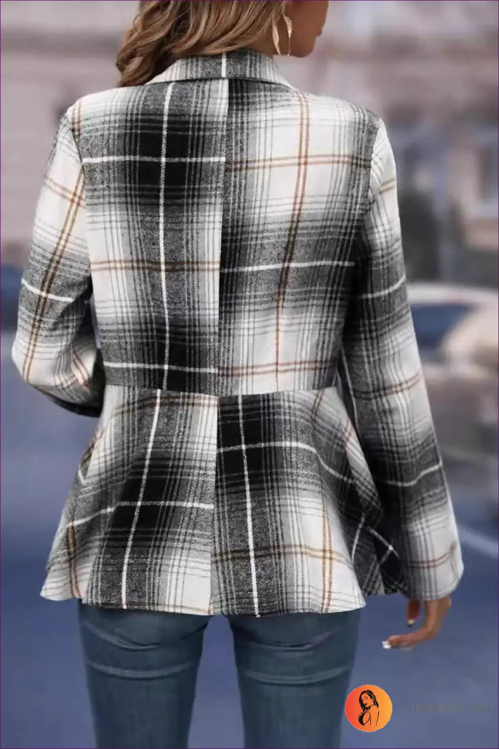 Chic Plaid Wool-blend Blazer - Urban Sophistication Redefined for Autumn, Casual, Everyday, Glamour, Jackets