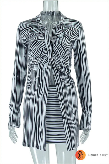 Elevate Your Elegance With Our Chic Polo Collar Striped Suit. It’s The Epitome Of Sophistication And Charm.