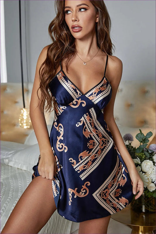 Be The Center Of Attention In Our Chic Printed Short Nightdress. Flowy Rayon Fabric, Unique Print,