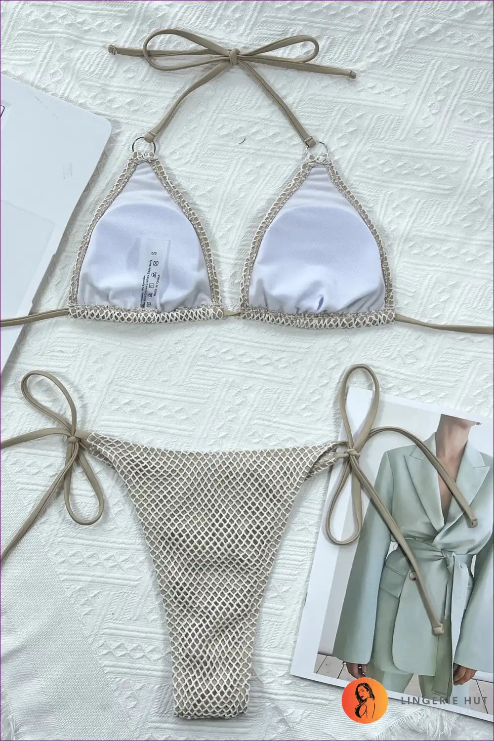 Elevate Your Beach Getaway With Our Chic Side-tie Crochet Bikini Set. Trendy Ring Accents, Adjustable Ties,