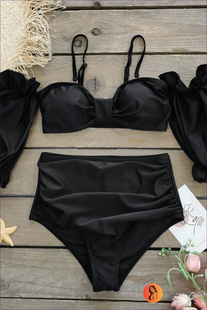 Unveil Your Ultimate Poolside Glamour With Our High-waist, Ruffle Crop Top Bikini. a Fashion-forward