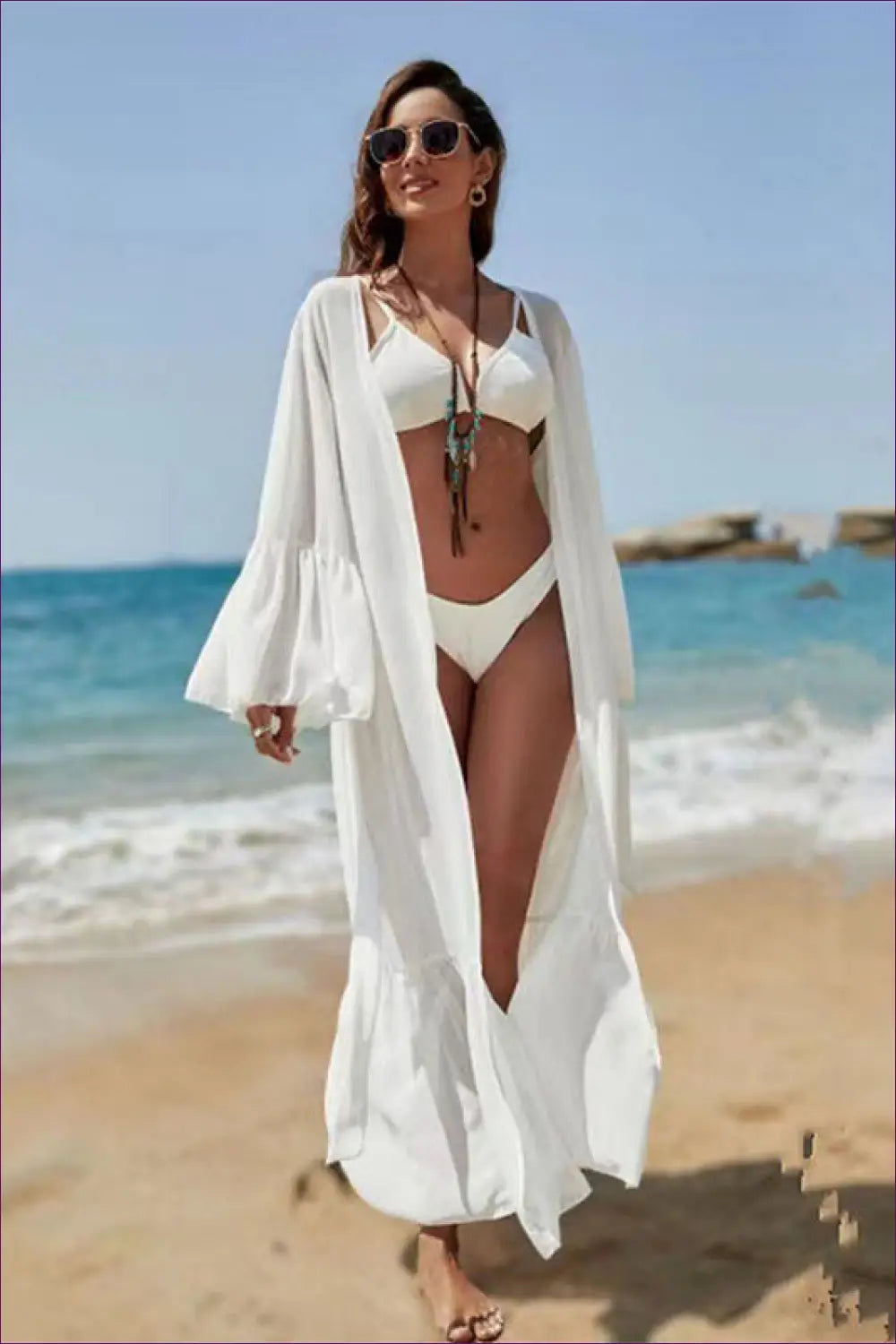 Chiffon Cover Up Kimono - Effortless Holiday Elegance - one Size / White - Clothing - Lingerie Hut - Beachwear • Boho