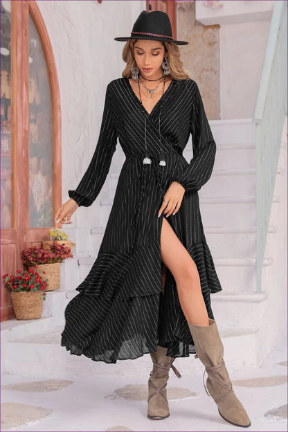 Chiffon Maxi Dress with Lantern Sleeves - Understated Glamour - Dresses - Black • Casual • Clothing • Lingerie Hut