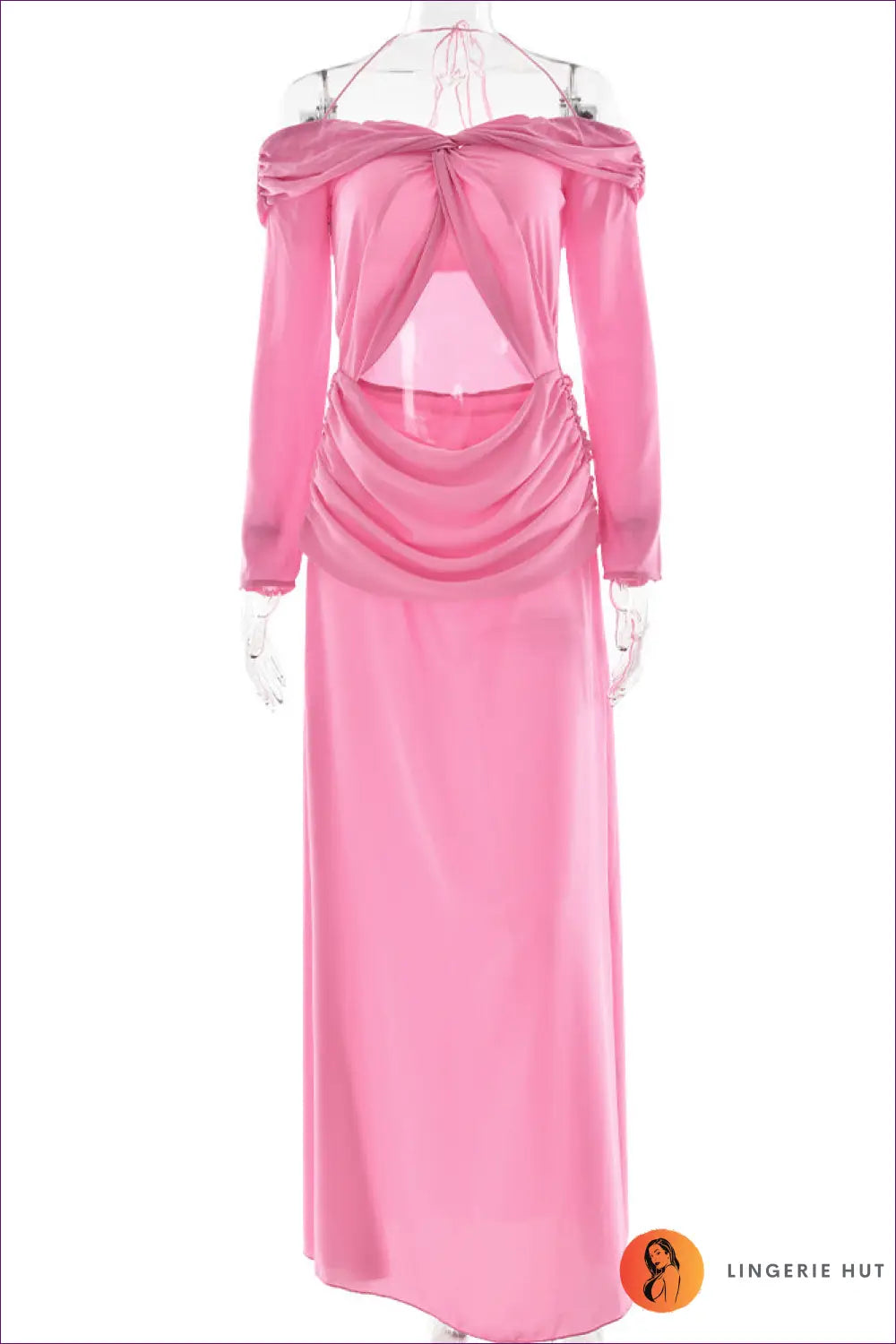 Chiffon Maxi Dress with Twisted Halter - Understated Glamour - s / Pink - Dresses - Lingerie Hut - Backless • Bodycon