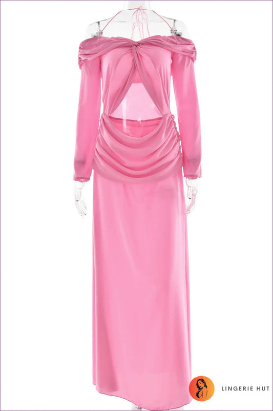 Chiffon Maxi Dress with Twisted Halter - Understated Glamour - s / Pink - Dresses - Lingerie Hut - Backless • Bodycon
