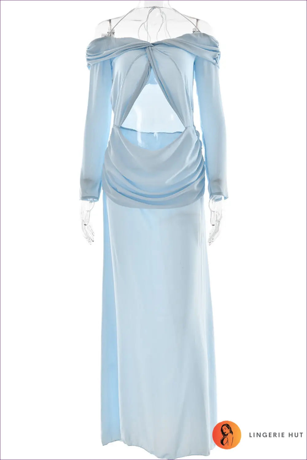 Chiffon Maxi Dress with Twisted Halter - Understated Glamour - l / Blue - Dresses - Lingerie Hut - Backless • Bodycon