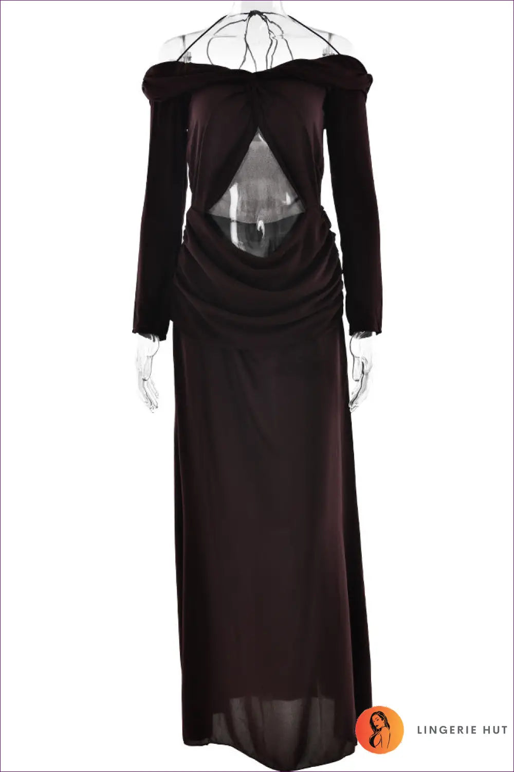 Chiffon Maxi Dress with Twisted Halter - Understated Glamour - s / Coffee - Dresses - Lingerie Hut - Backless • Bodycon