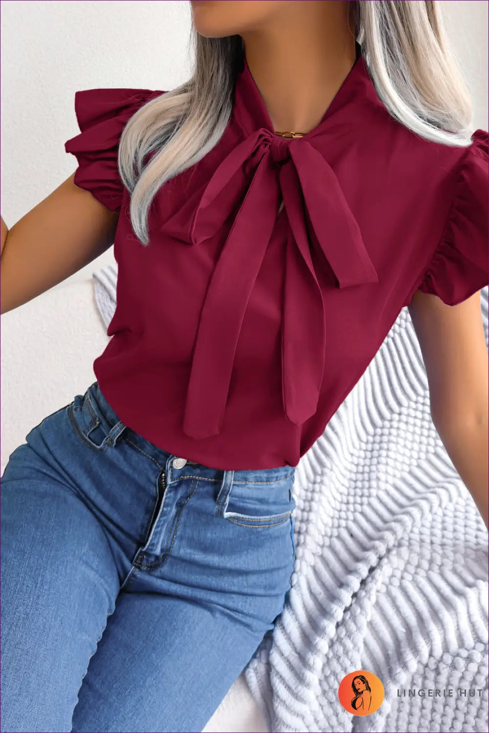 Chiffon Tie Neck Blouse - Quiet Confidence for Work & Beyond - s / Burgundy - Top - Shirts Tops - Lingerie Hut - Casual