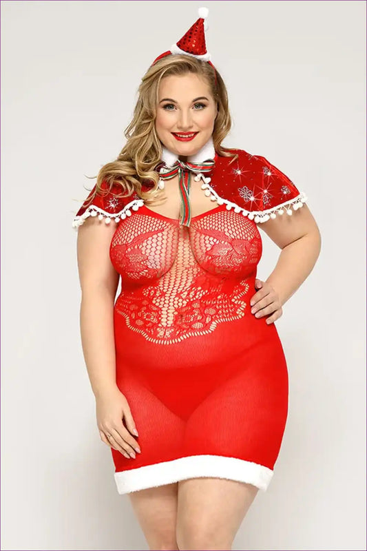Christmas Costume with Sheer Bodice - Festive Fantasy Mood for Boudoir, Costume, Crochet, just In, Lingerie