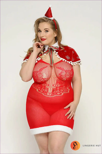 Christmas Costume with Sheer Bodice - Festive Fantasy Mood for Boudoir, Costume, Crochet, just In, Lingerie