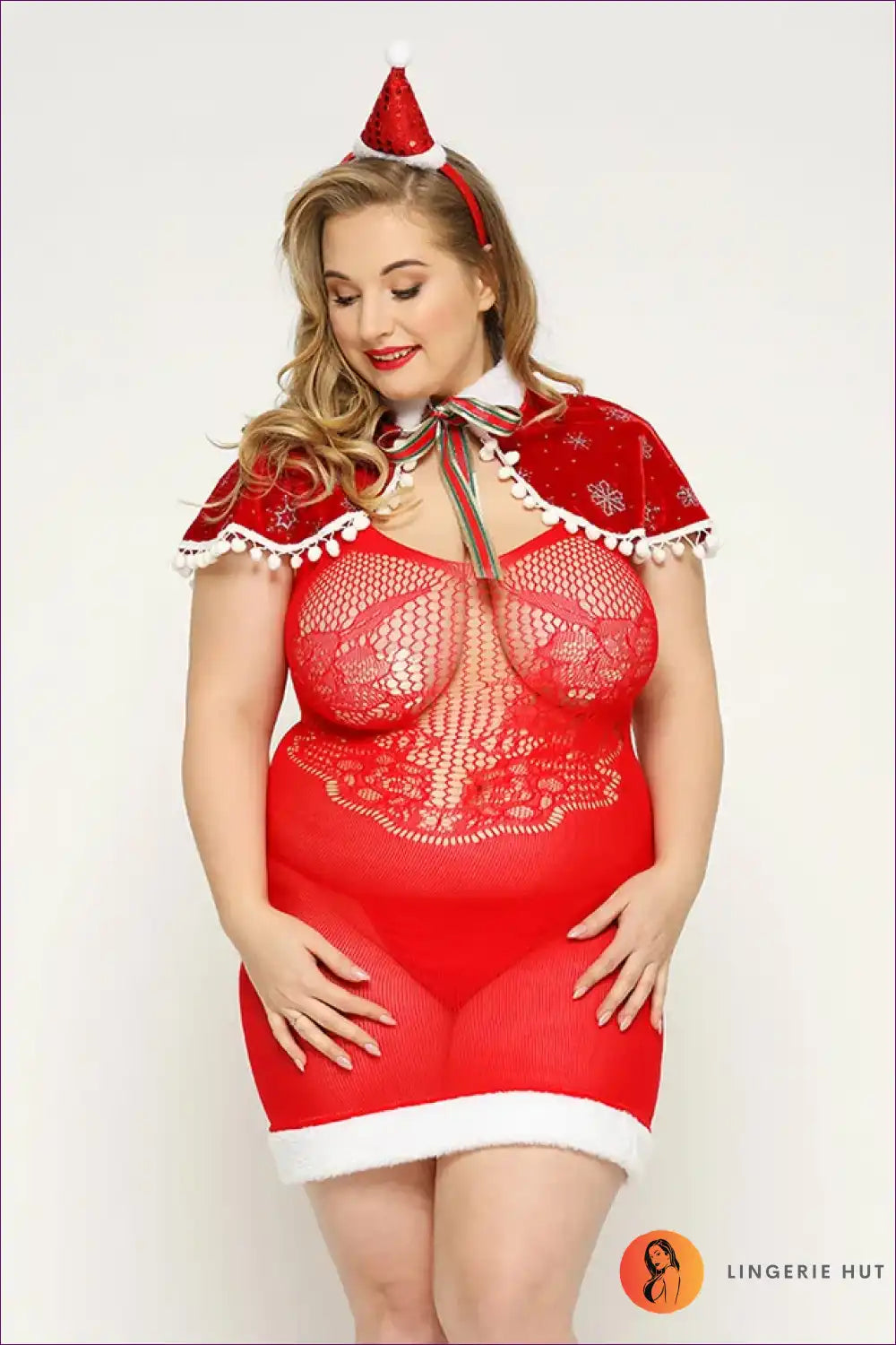 Christmas Costume with Sheer Bodice - Festive Fantasy Mood for Boudoir, Costume, Crochet, just In, Lingerie