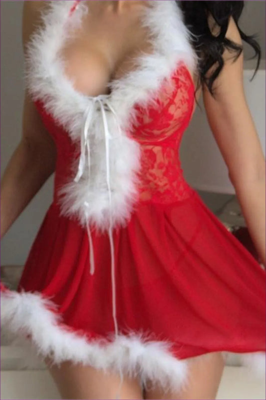 Discover The Christmas Elegance Night Dress From Lingerie Hut. Lace, Tulle, And Fishnet Details For a Festive