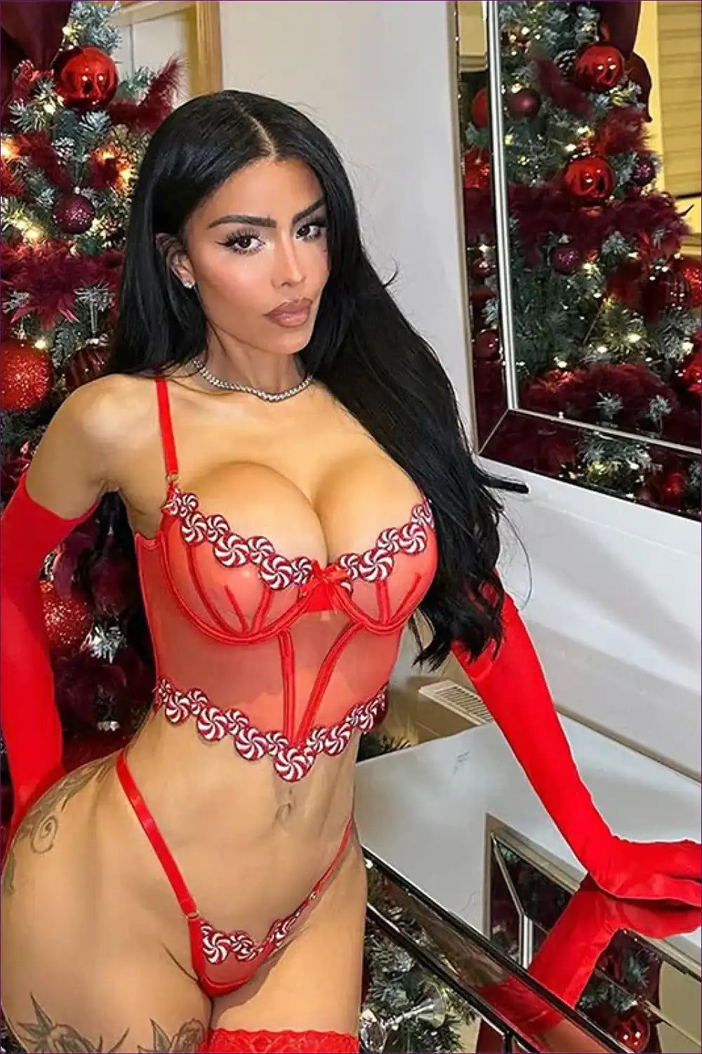 Christmas Lingerie Set with Embroidered Bra & Thong - Holiday Muse for Boudoir, Set, Date Night, Evening