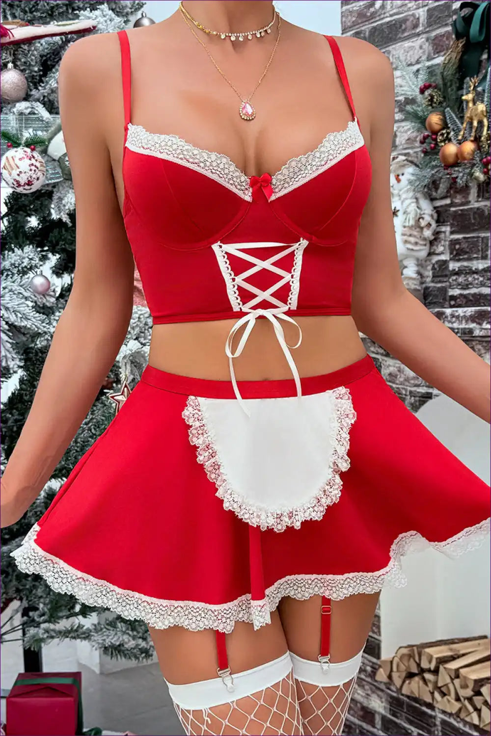 Christmas Maid Costume with Lace Apron - Festive Playful Spirit for Boudoir, Corset, Costume, Evening Wear,