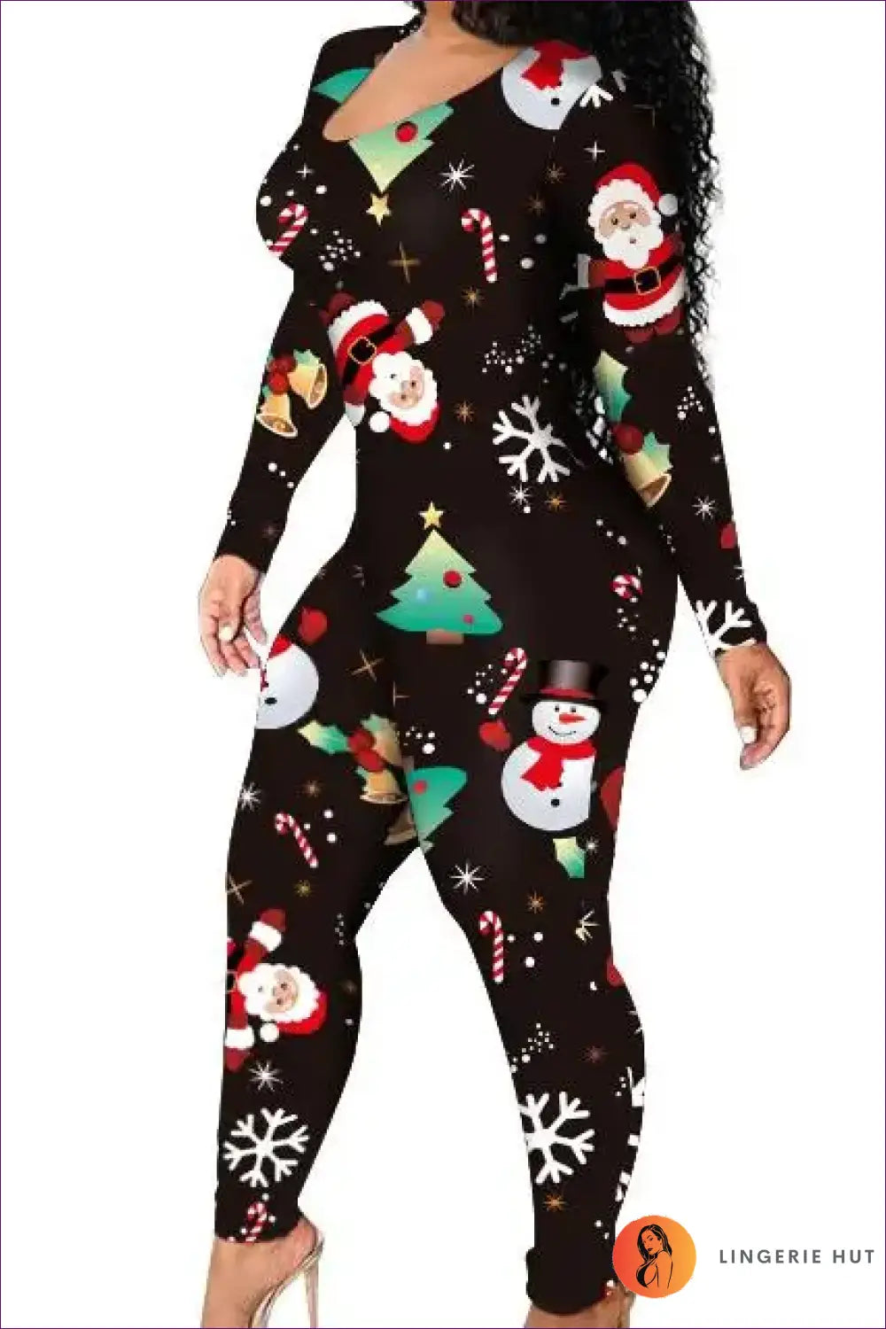 Christmas Print Jumpsuit - Black / s - Bodycon • Casual • Clothing • Clubwear • Lingerie Hut
