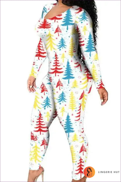 Christmas Print Jumpsuit - White / s - Bodycon • Casual • Clothing • Clubwear • Lingerie Hut