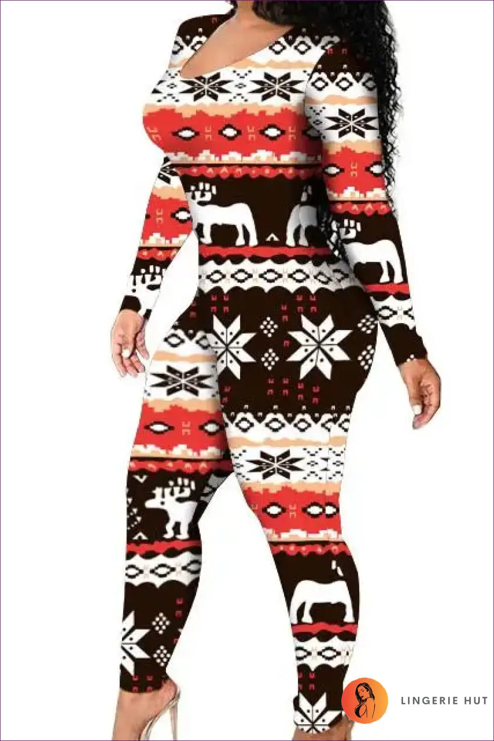 Christmas Print Jumpsuit - Multi / s - Bodycon • Casual • Clothing • Clubwear • Lingerie Hut