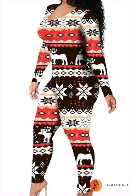 Christmas Print Jumpsuit - Multi / s - Bodycon • Casual • Clothing • Clubwear • Lingerie Hut