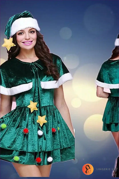 Shine Bright This Festive Season With Lingerie Hut’s Christmas Tree Pleated Mini Dress. Quality, Style,