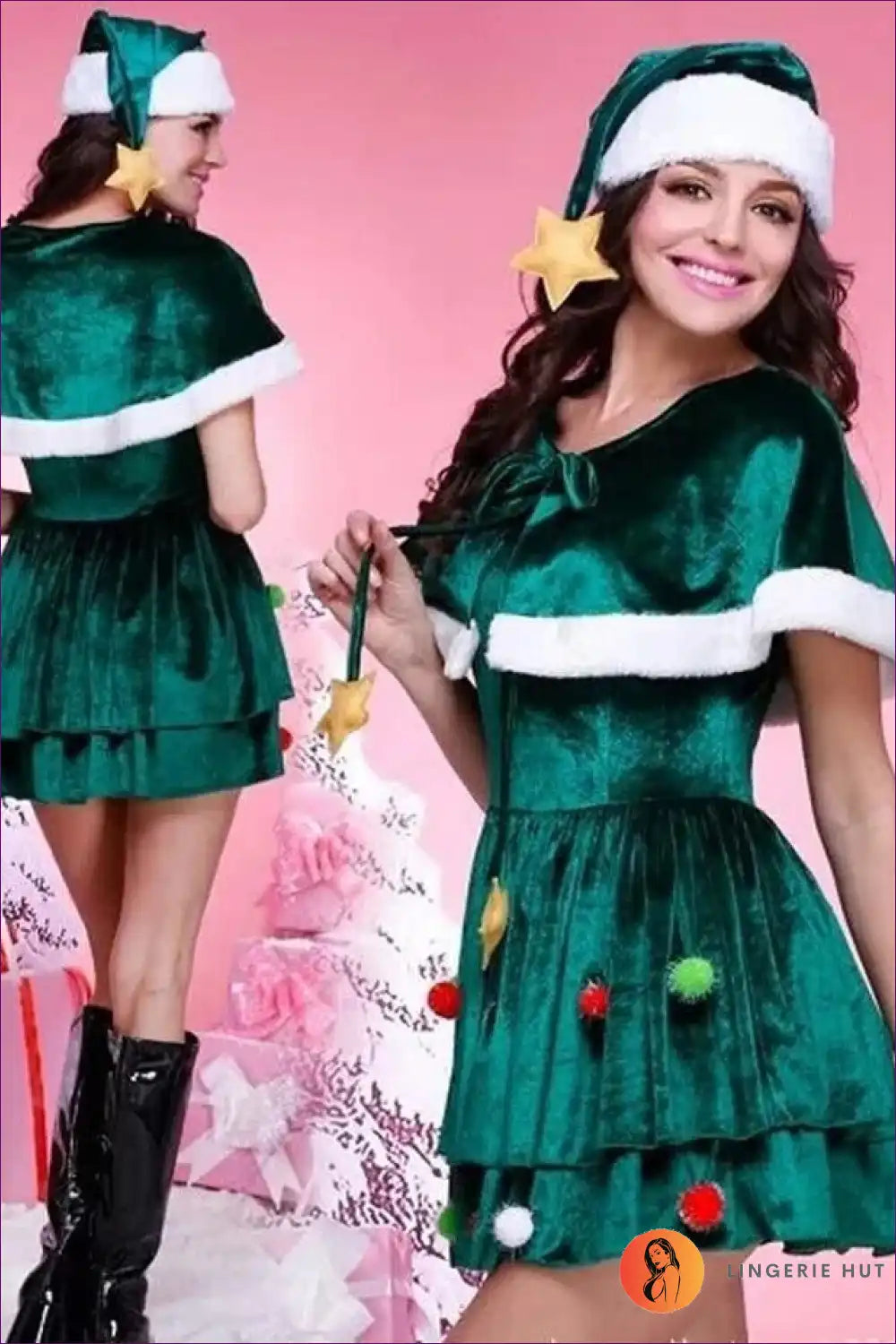 Shine Bright This Festive Season With Lingerie Hut’s Christmas Tree Pleated Mini Dress. Quality, Style,