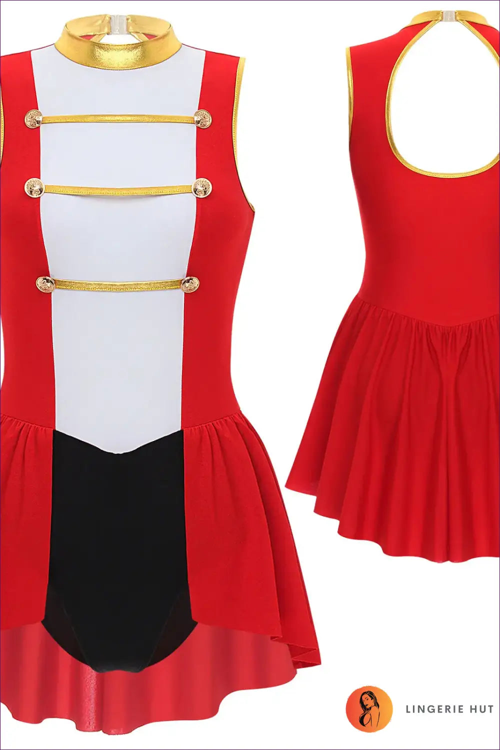 Circus Ringmaster Costume with Metallic Trim - Command the Spotlight - Red / s - Bodysuit - Lingerie Hut - Backless