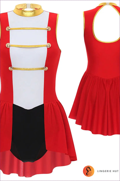 Circus Ringmaster Costume with Metallic Trim - Command the Spotlight - Red / s - Bodysuit - Lingerie Hut - Backless