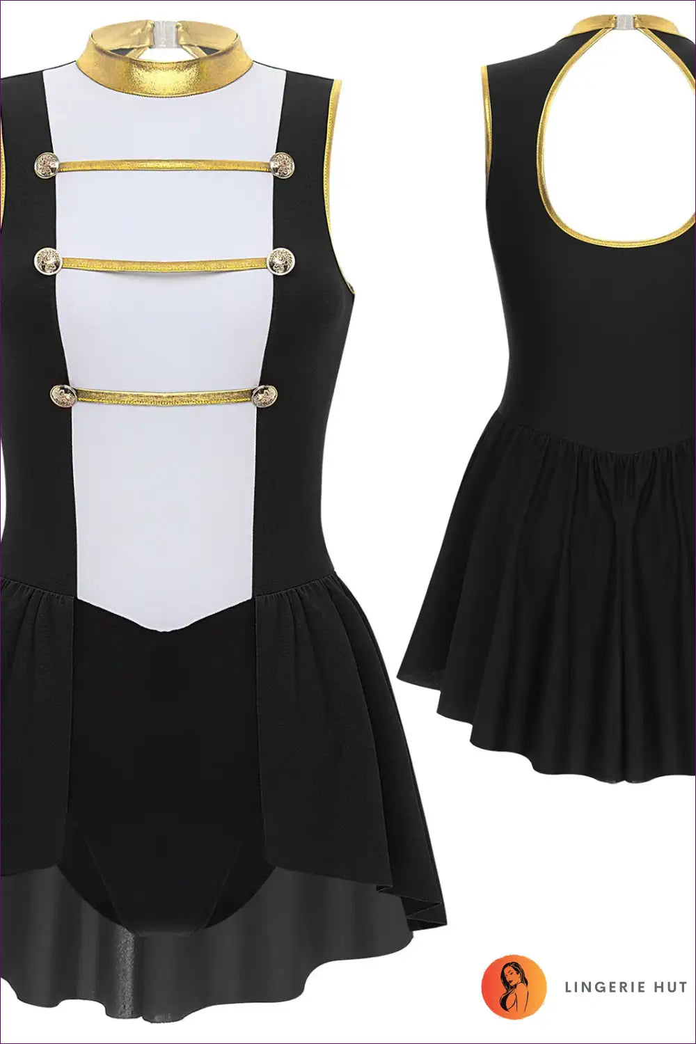 Circus Ringmaster Costume with Metallic Trim - Command the Spotlight - Black / s - Bodysuit - Lingerie Hut - Backless