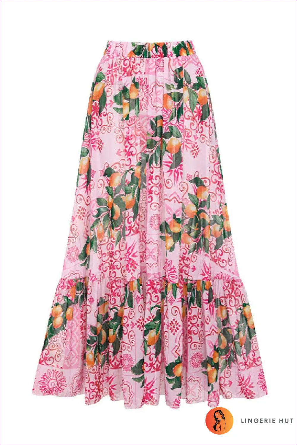 Citrus Print V-neck Swimsuit with Waist Band - Amalfi Squeeze - one Size / Long Skirt - Swimwear - Beachwear • Floral