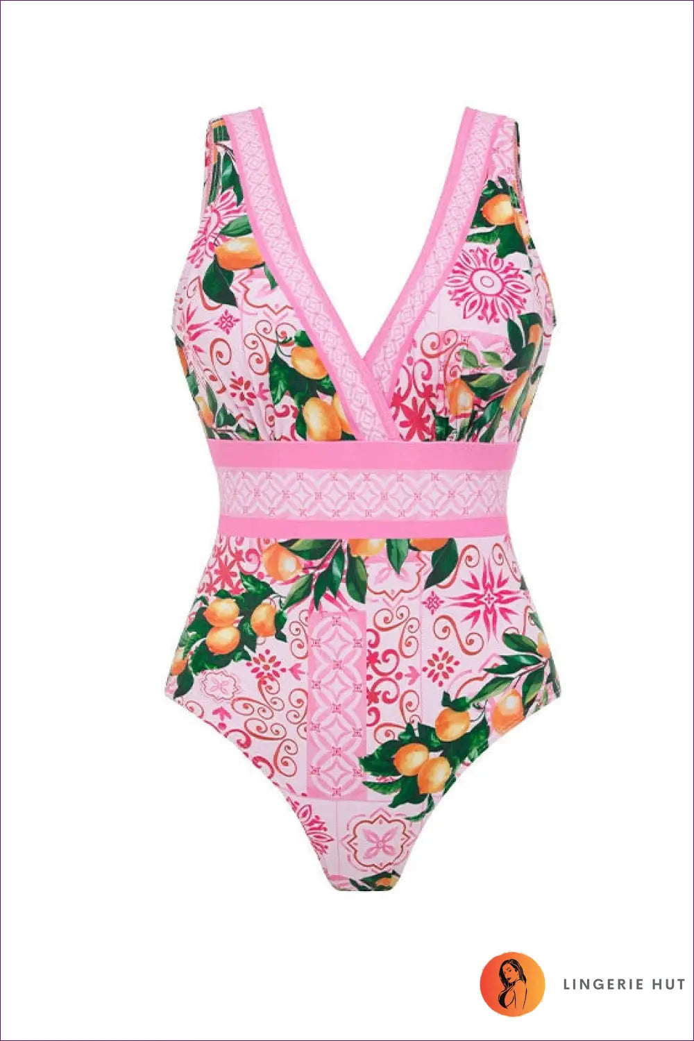Citrus Print V-neck Swimsuit with Waist Band - Amalfi Squeeze - s / Swimwear - Beachwear • Floral • just in • Party