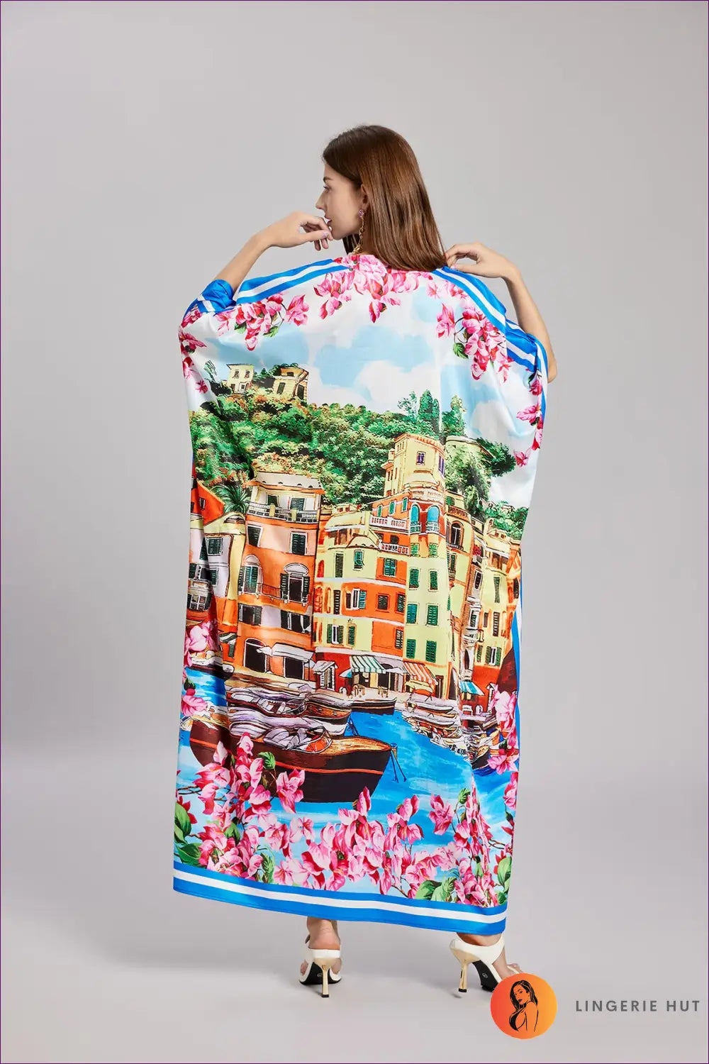 Cityscape Print Maxi Dress - Puff Sleeve Resort Style - Dresses - Clothing • Floral • Glamour • Party - Lingerie Hut