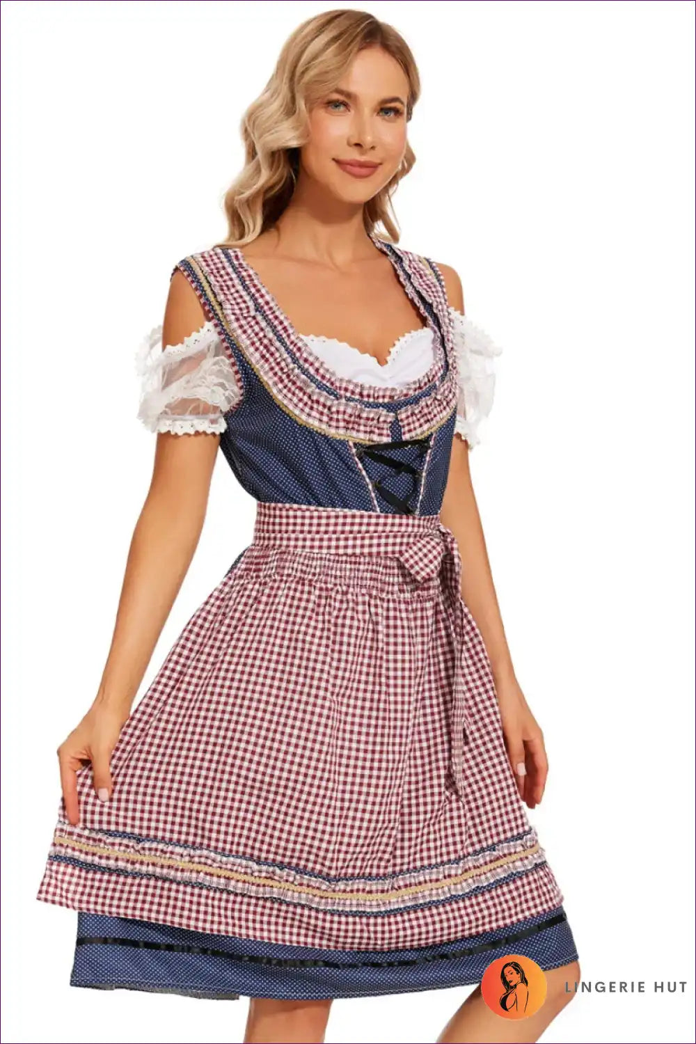 Classic Gingham Dirndl Dress - Bavarian Charm 🎀 for Costume, Oktoberfest