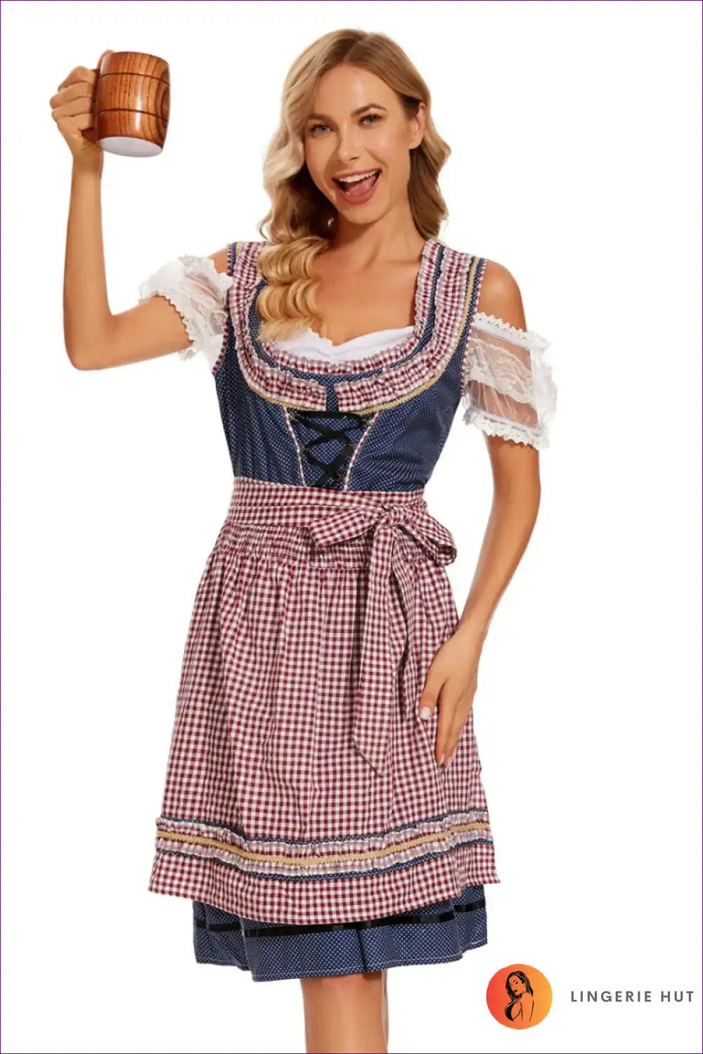 Classic Gingham Dirndl Dress - Bavarian Charm 🎀 for Costume, Oktoberfest