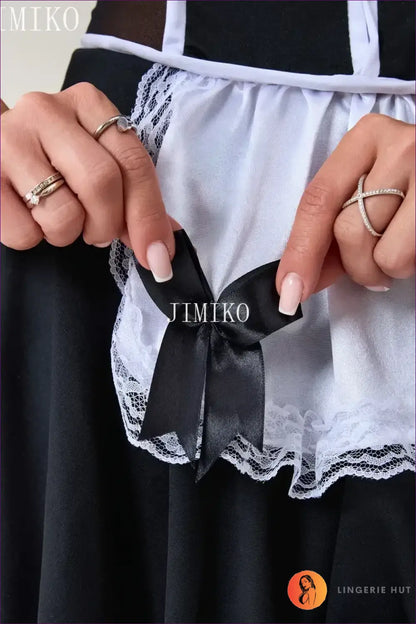 Classic Maid Costume with Apron and Headband - Effortless Role-play - Outfit Set - Apron • Lace • Mini - Lingerie Hut