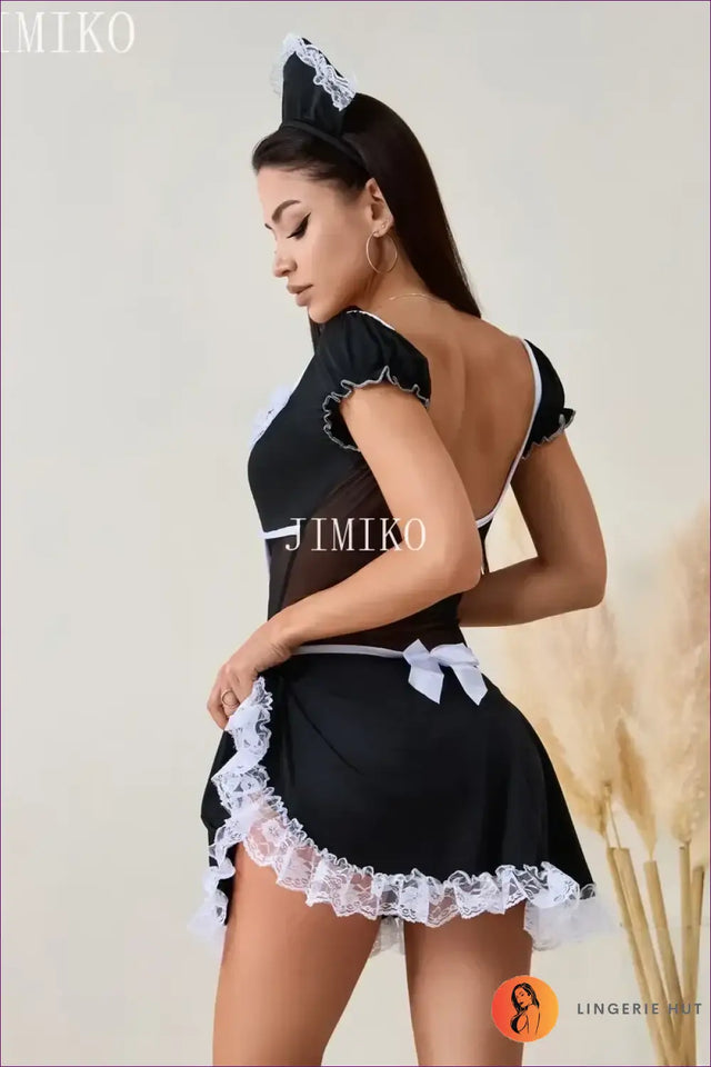 Classic Maid Costume with Apron and Headband - Effortless Role-Play