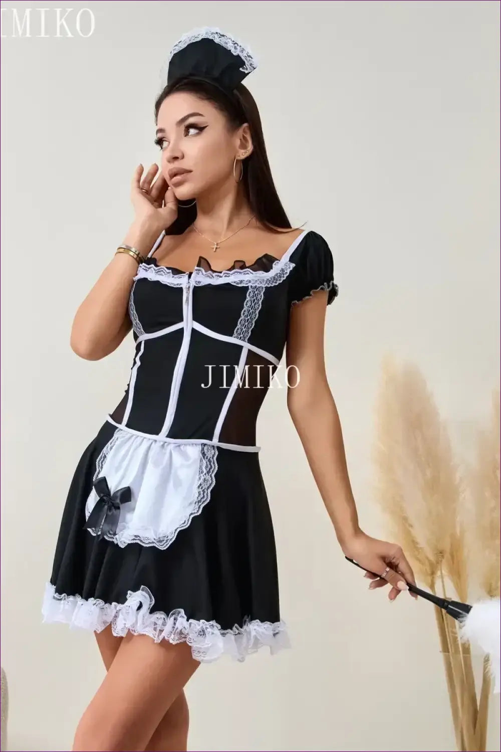 Classic Maid Costume with Apron and Headband - Effortless Role-play - Outfit Set - Apron • Lace • Mini - Lingerie Hut