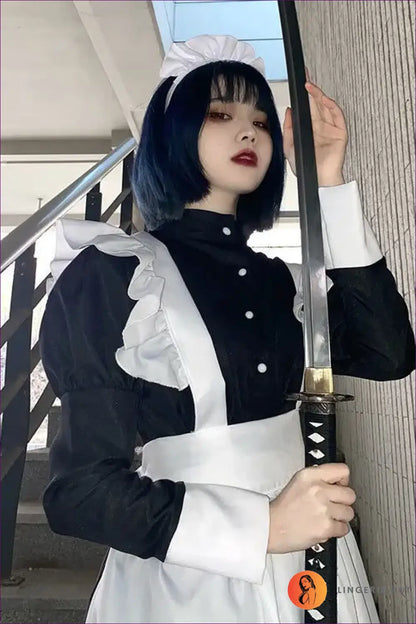 Classic Maid Costume with Apron & Headdress - Fantasy Roleplay Ready - Women / s - Outfit Set - Lingerie Hut - A-line