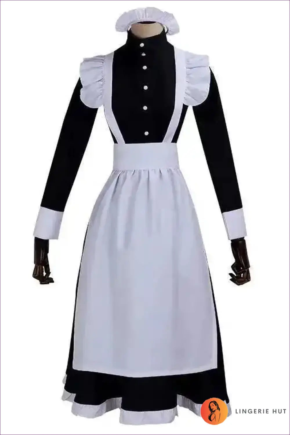 Classic Maid Costume with Apron & Headdress - Fantasy Roleplay Ready - Outfit Set - Lingerie Hut - A-line • All Season