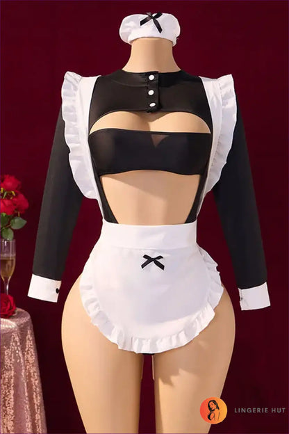 Classic Maid Uniform Lingerie Set with Bow Apron & Headband for Costume, just In, Loungewear, Maid, Roleplay