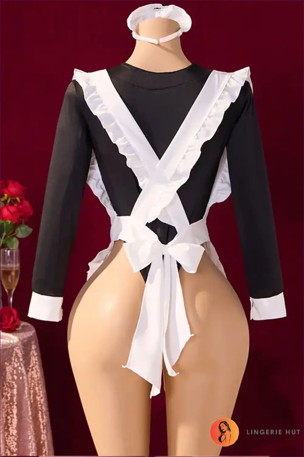 Classic Maid Uniform Lingerie Set with Bow Apron & Headband for Costume, just In, Loungewear, Maid, Roleplay