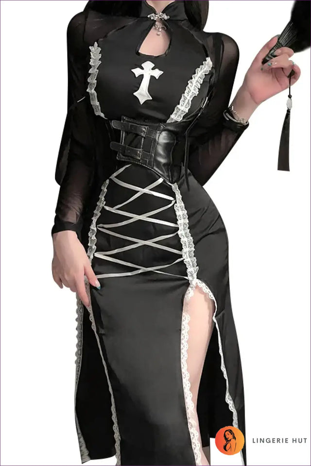 Gothic Nun Cosplay Costume with Cutout Detail