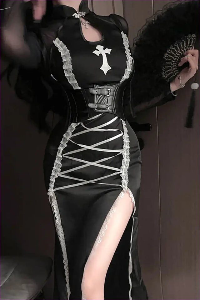 Gothic Nun Cosplay Costume with Cutout Detail