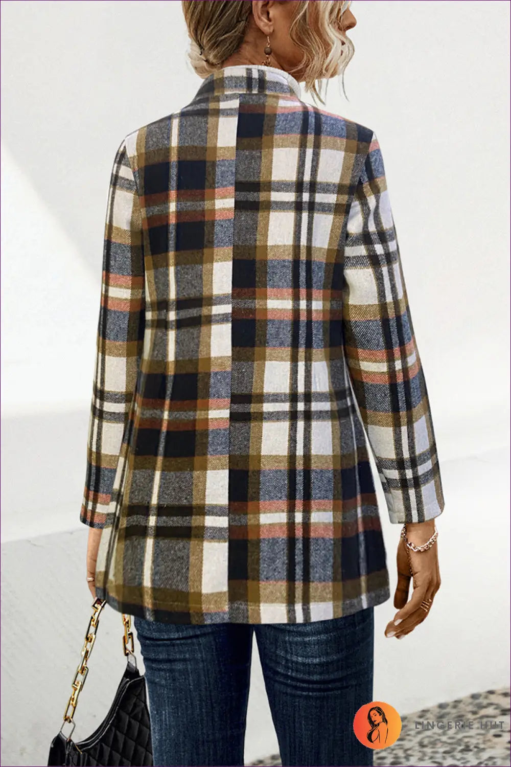 Classic Plaid Longline Blazer - Timeless Autumn Style for Autumn, Casual, Everyday, Glamour, Jackets