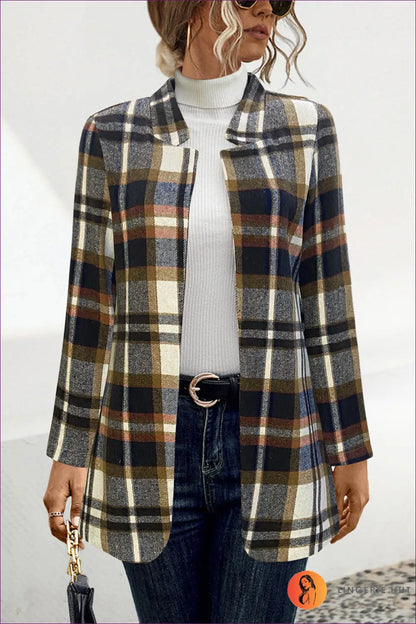 Classic Plaid Longline Blazer - Timeless Autumn Style for Autumn, Casual, Everyday, Glamour, Jackets