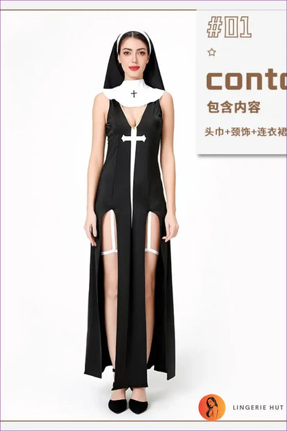 Classic Polyester Nun Dress Costume with Accessories - Carnival Ready for Costume, Halloween, just In,