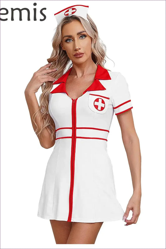 Classic Zip-up Nurse Costume - Sexy Medical Role Play for Costume, Night In, Nurse, Theme Parties