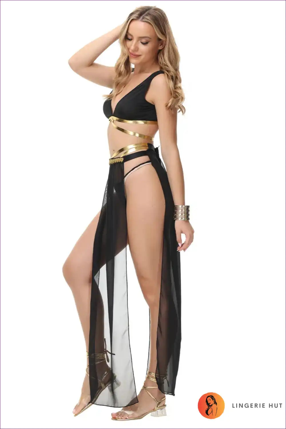 Cleopatra Goddess Costume with Gold Trim - Regal Party Presence for Boudior, Boudoir, Costume, Evening Wear,