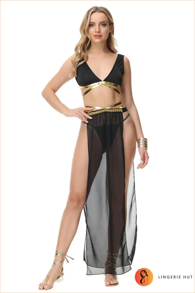 Cleopatra Goddess Costume with Gold Trim - Regal Party Presence