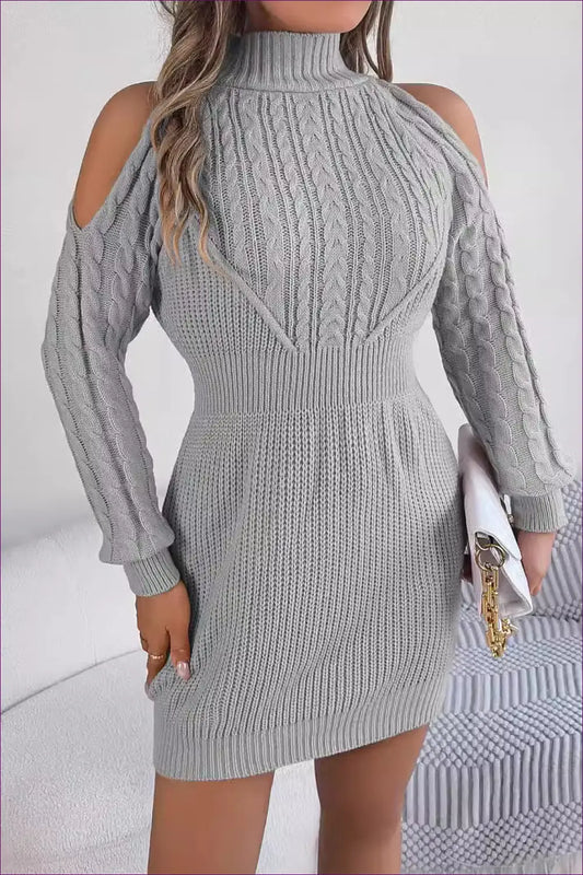 Cold-shoulder Sweater Mini Dress - Effortless Autumn Glam - Dresses - Lingerie Hut - A-line • Autumn • Bodycon • Casual