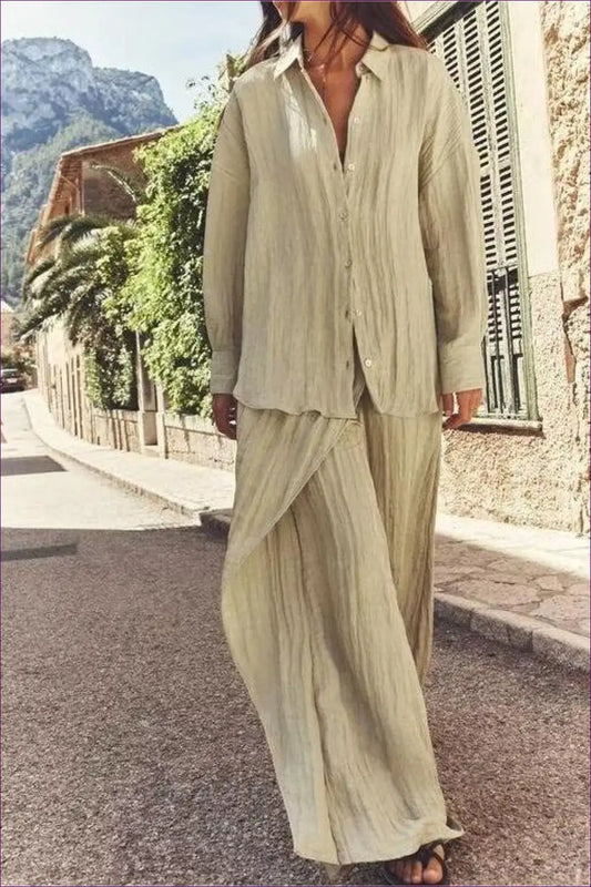 Collared Button-down co Ord Set - Effortless Daytime Style - Outfit Sets - Lingerie Hut - Autumn • Casual • Everyday