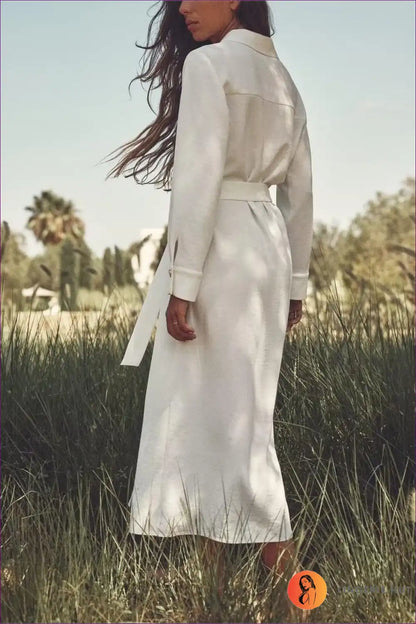 Collared Shirt Dress with Button Front and Belt Detail for Autumn, Casual, Everyday, Formal Wear,